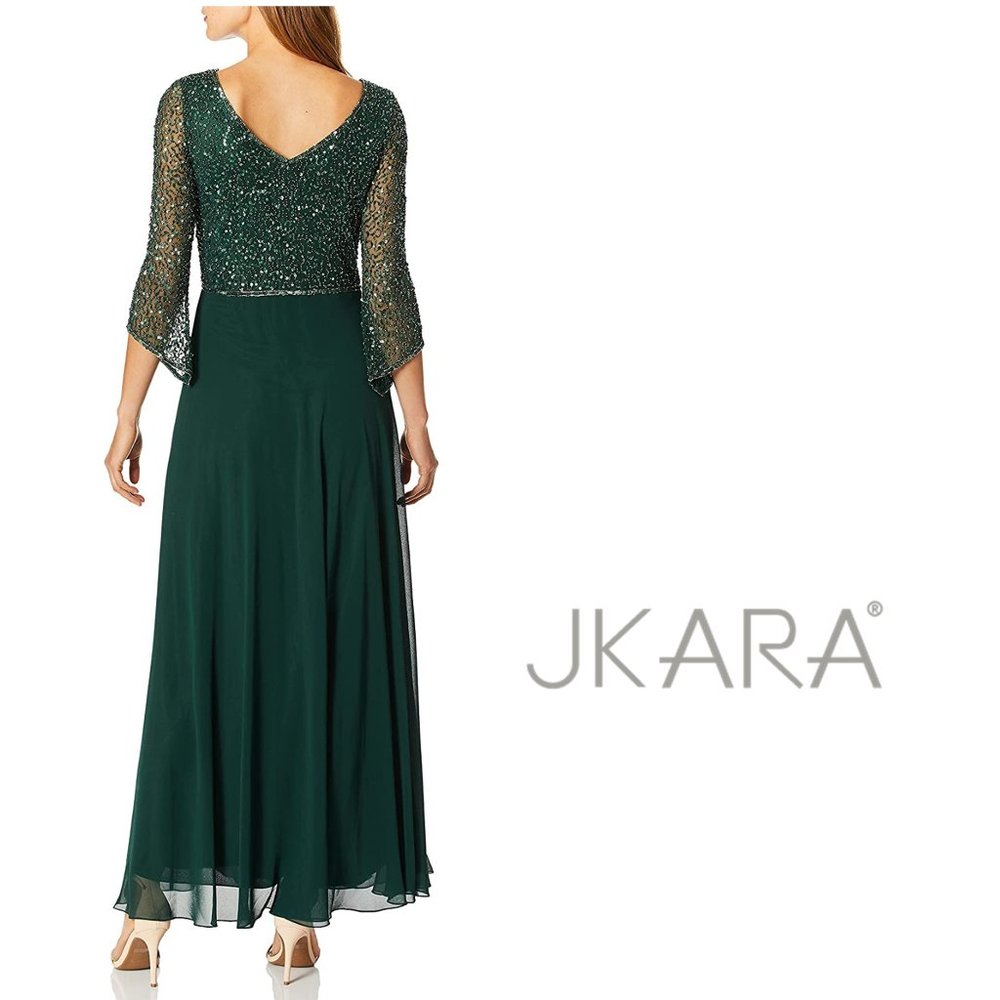 J KARA 3/4 Sleeve V-Neck Beaded Top Long Gown NEW WITH TAGS! - Picture 7 of 16